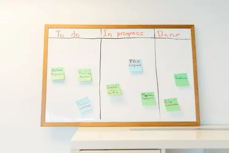 Production schedule displayed on a workshop planning board
