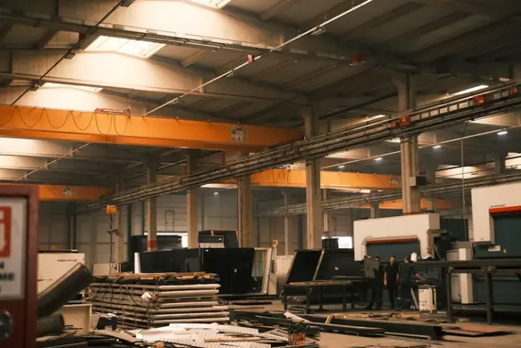 Busy workshop floor with multiple jobs in progress