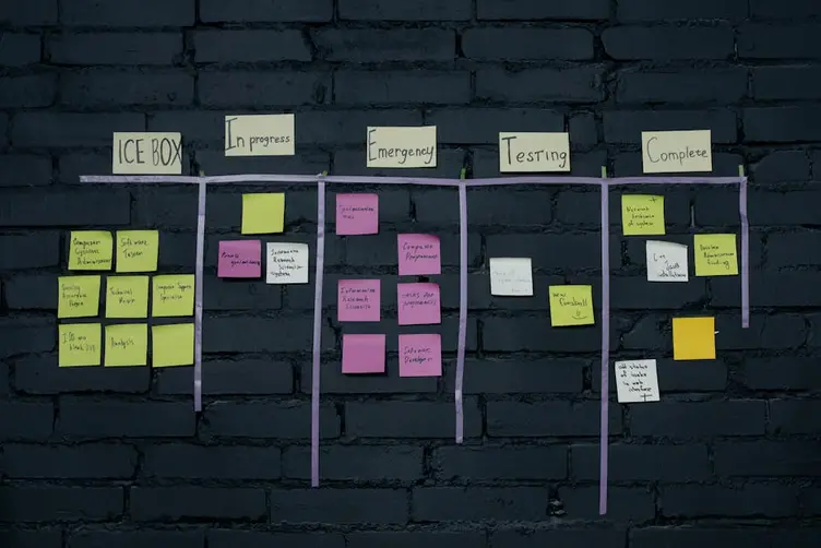 Workshop board showing job status columns